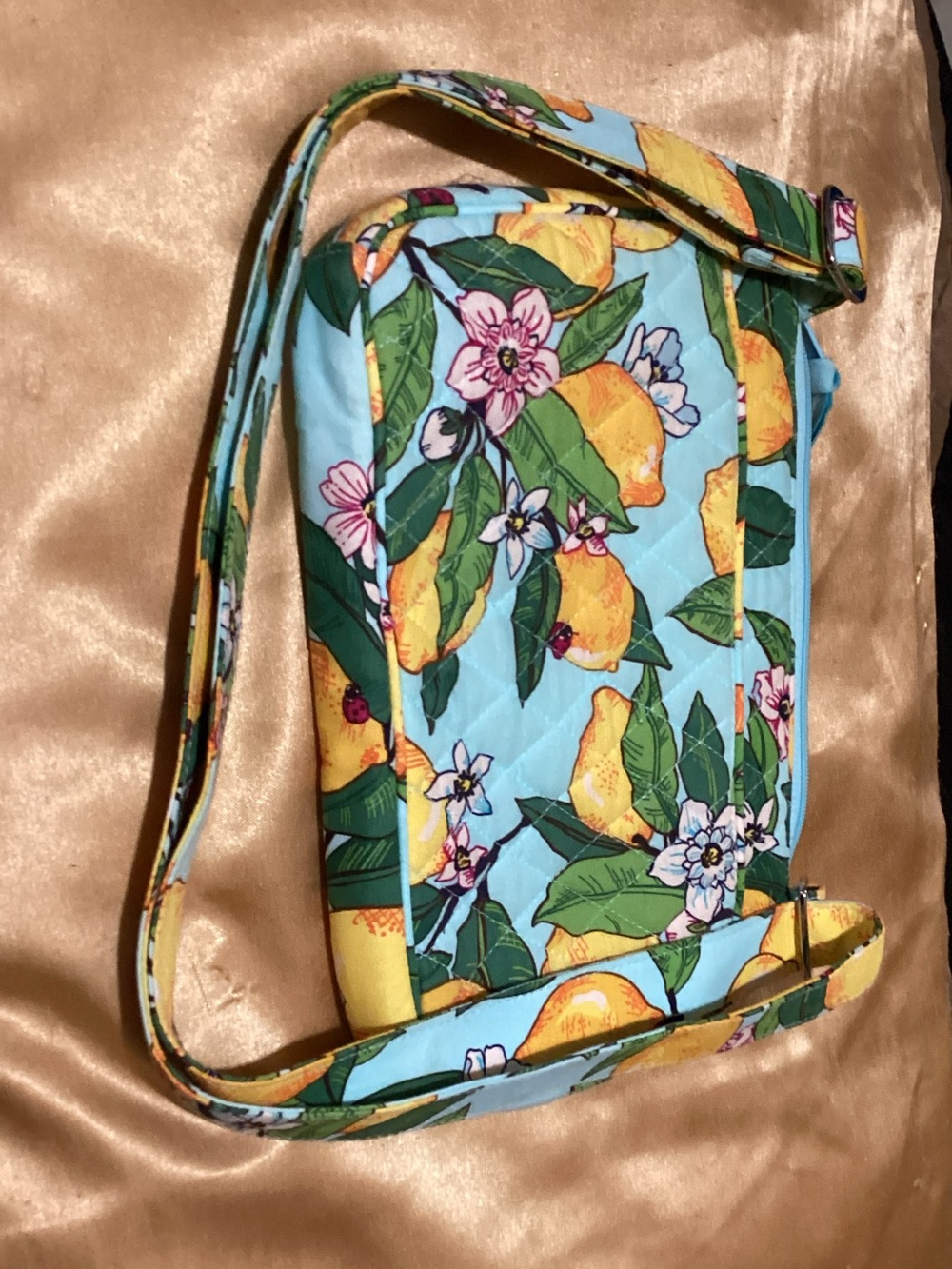 Vera Bradley Blue Lemon Print Quilted Crossbody
